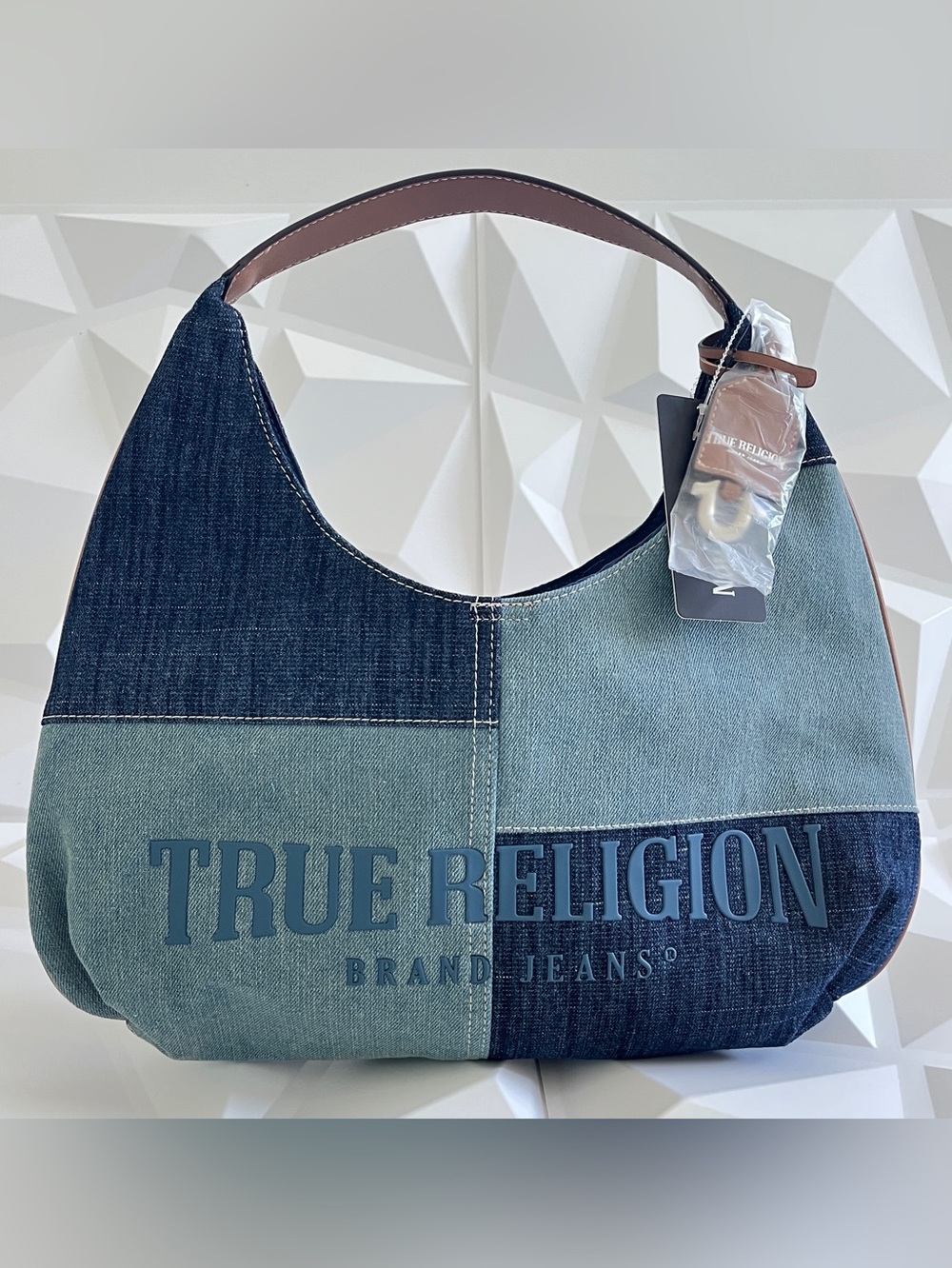 True Religion Women's Patchwork Denim Hobo Bag Vintage Style